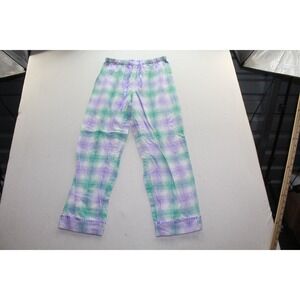 Delicates Plaid Pajama Pants Womens Small Purple Green Cotton Drawstring Lounge